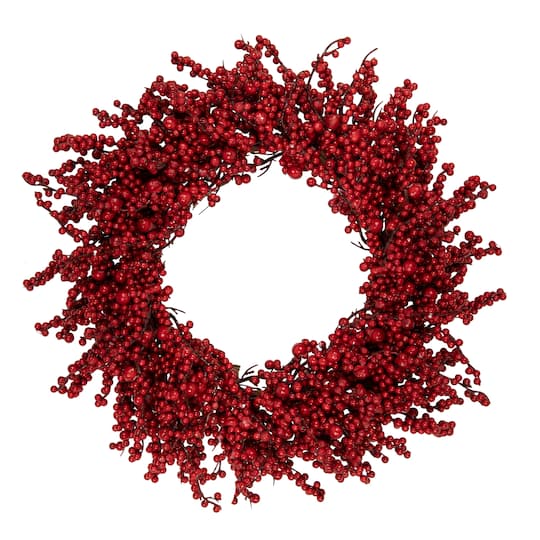 32635085 22 in. Festive Red Berries Artificial Christmas Wreath - Unlit